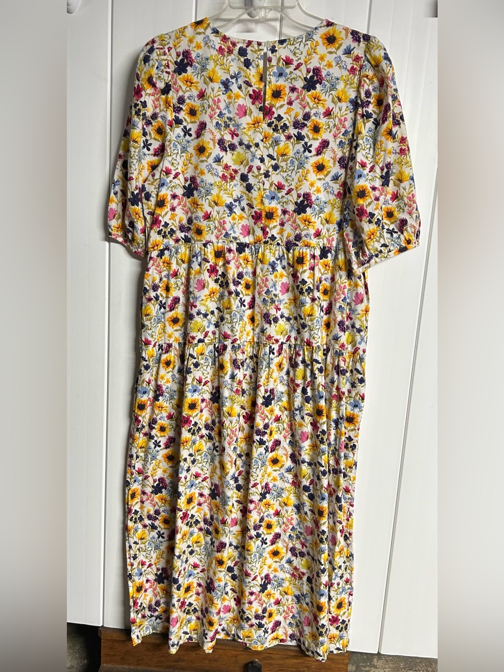 Old Navy Cream Floral Tiered Dress with Yellow and Pink Blooms